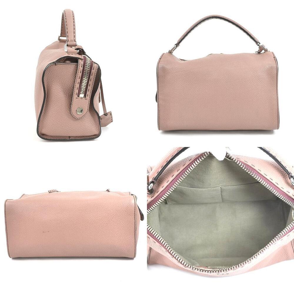 Fendi pink Ray leather Selleria shoulder bag beige